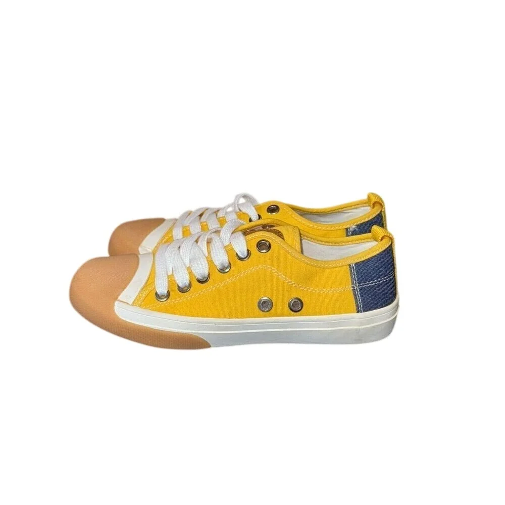 Zara Kids Yellow Canvas Low Top Sneakers Boys 2.5Y‎ Euro 34 Denim Heel Accent